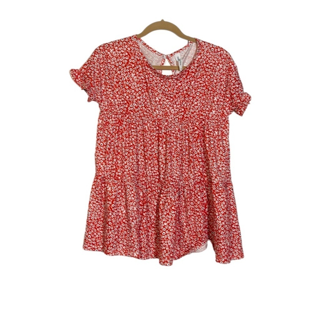 Tickled Teal Floral Blouse Patrotic Red and White Size Medium
